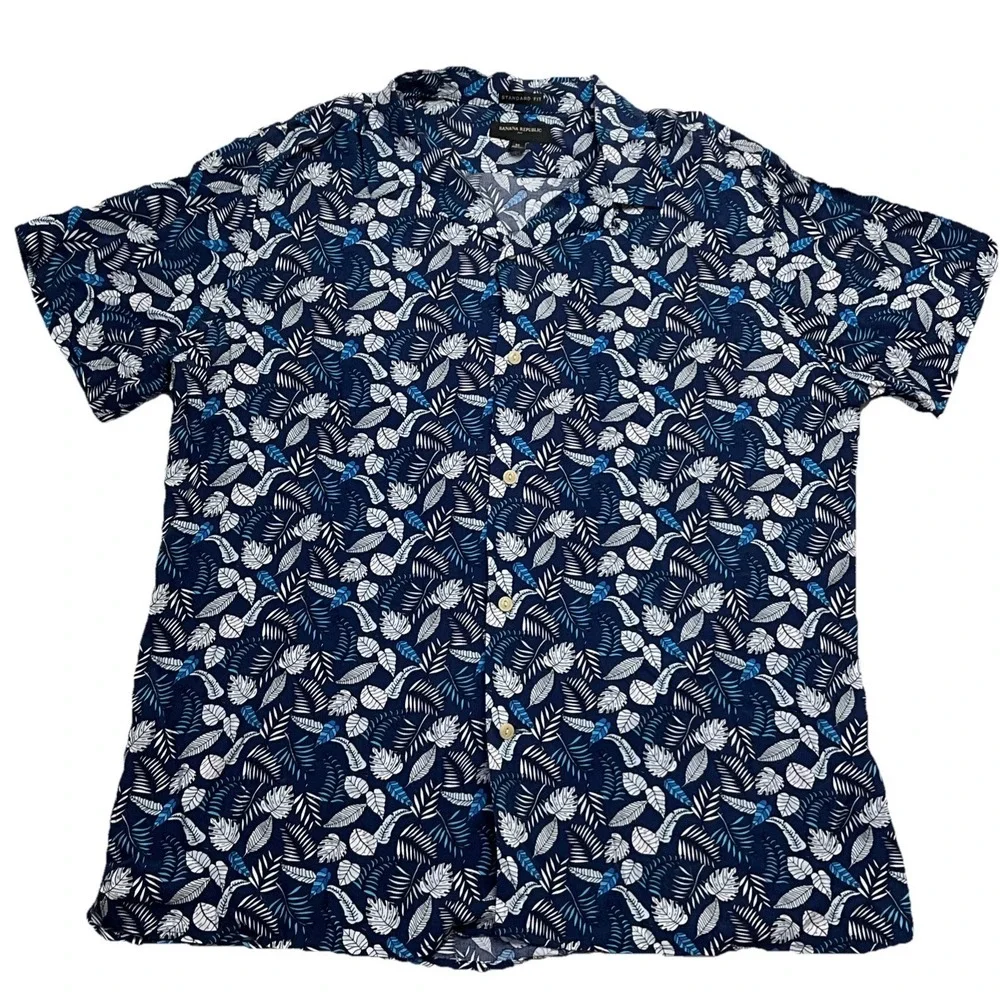 Banana Republic Men's Blue Full Button Up Short Sleeve Shirt Size XL